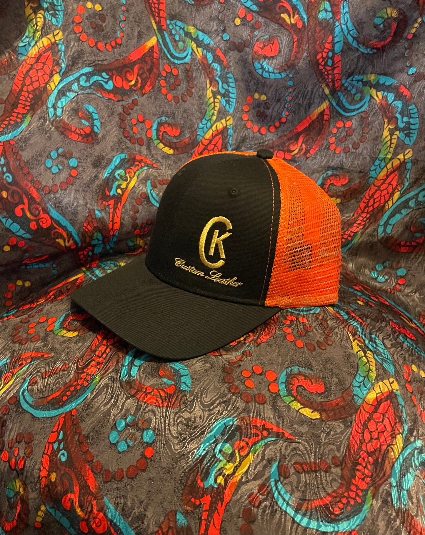 Orange Ck Custom Leather Ball Cap