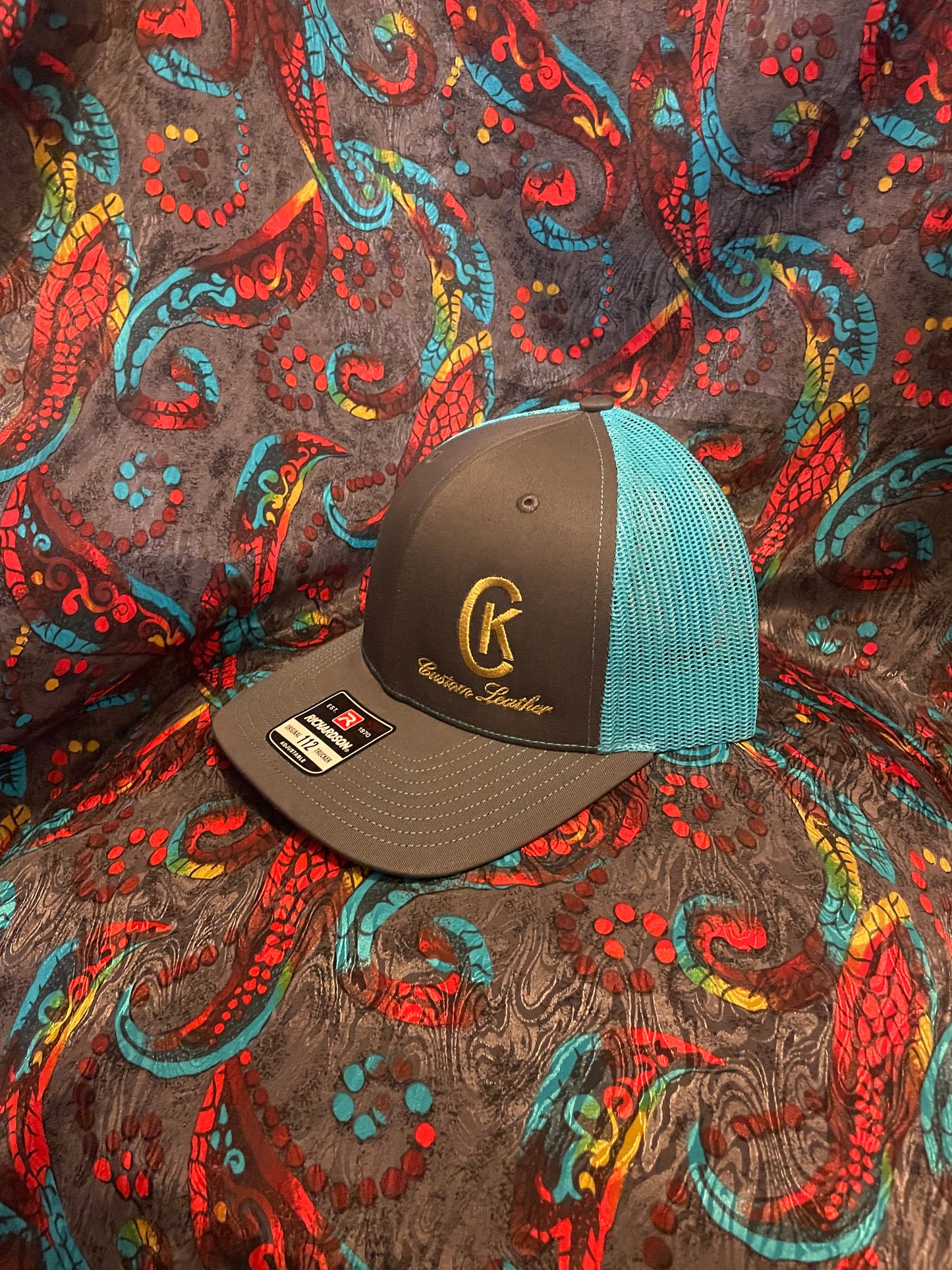 Teal Ck Custom leather Ball Cap