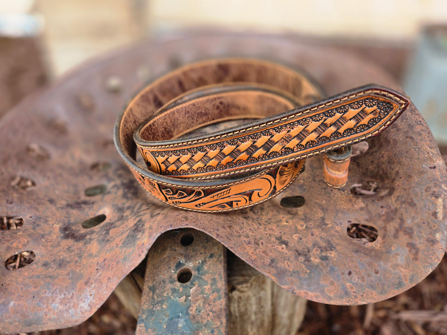 Hermann Oak Hand Carved Belt